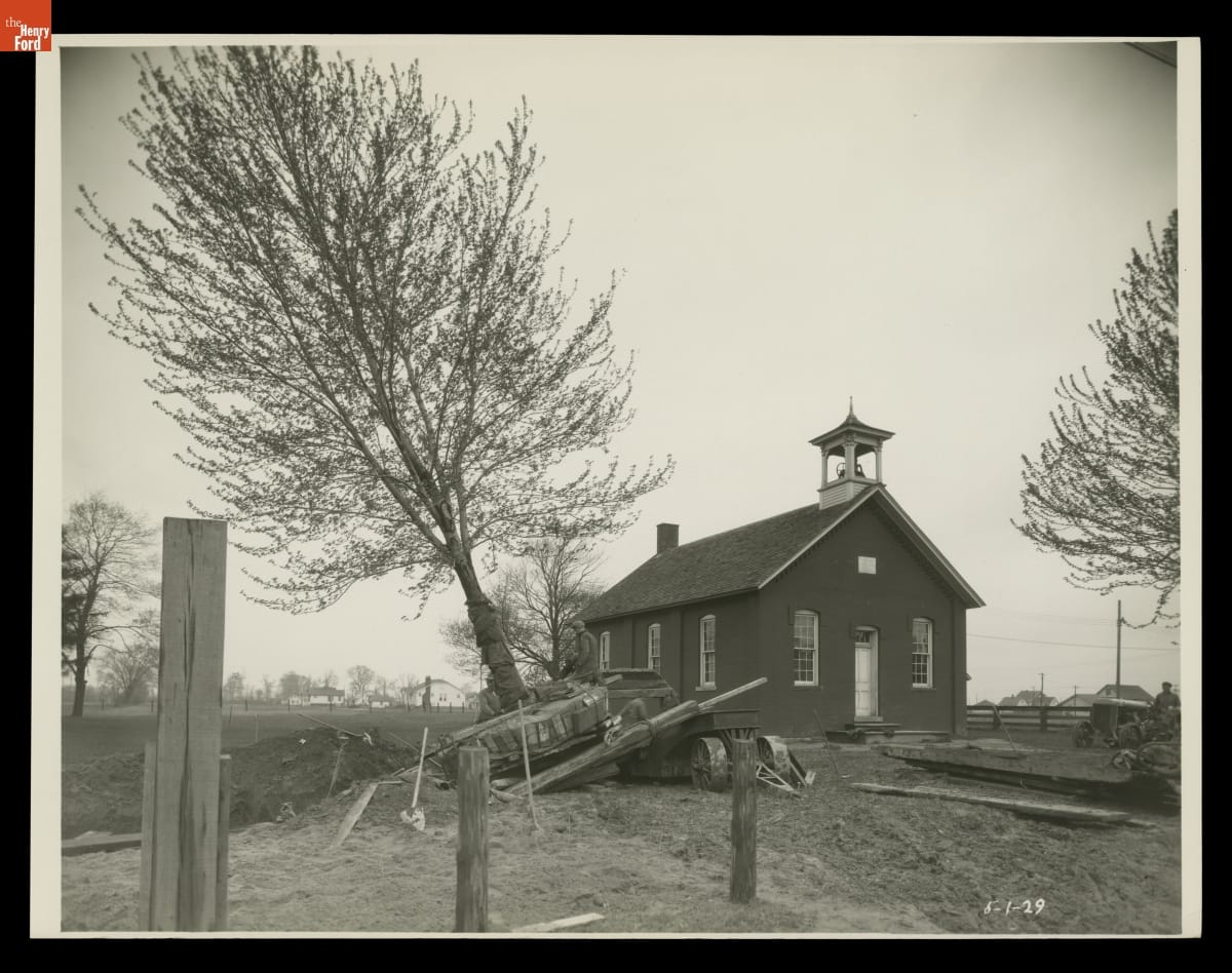 Removing a Tree from the Original Site of the Scotch Settlement School, Dearborn Township, Michigan, May 1929