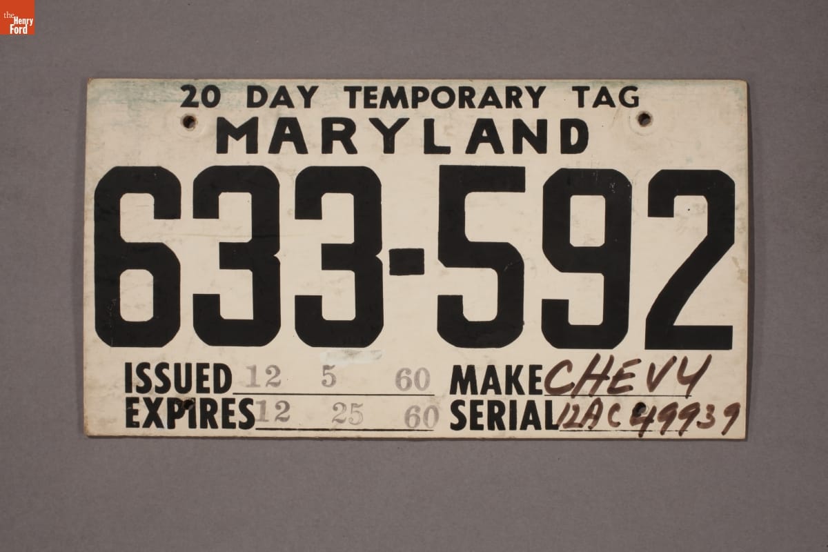 Pair of Maryland Temporary License Plates, 1960