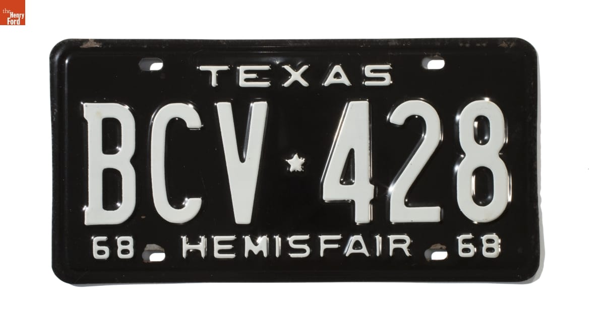 Texas License Plate from HemisFair, 1968
