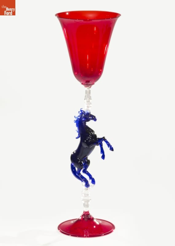 "Blue Dancing Stallion Horse" Goblet by Lucio Bubacco, 2003