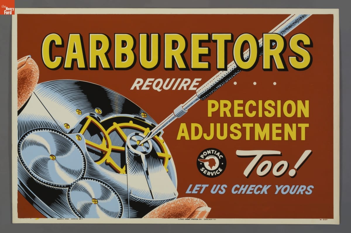 Pontiac Service Poster, "Carburetors Require Precision Adjustment Too!," March 1958