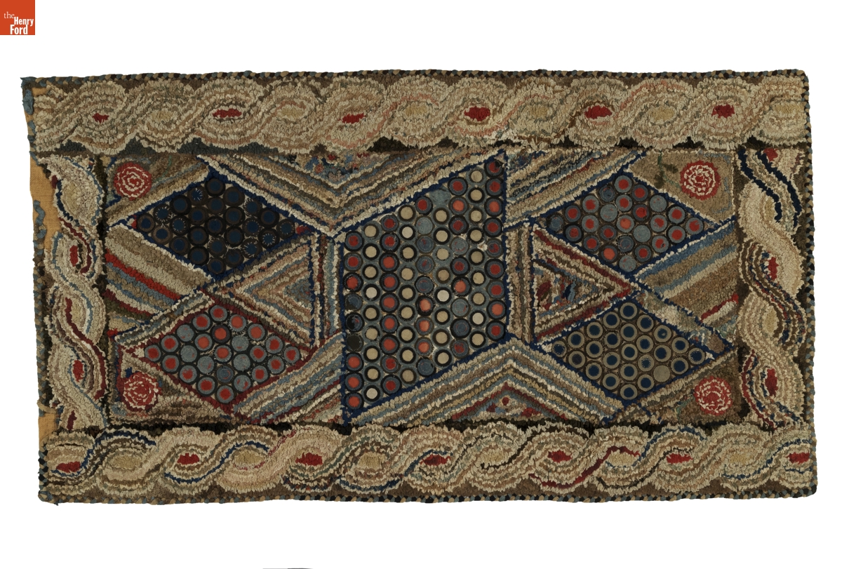 Hooked Applique Braided Rug, circa 1850