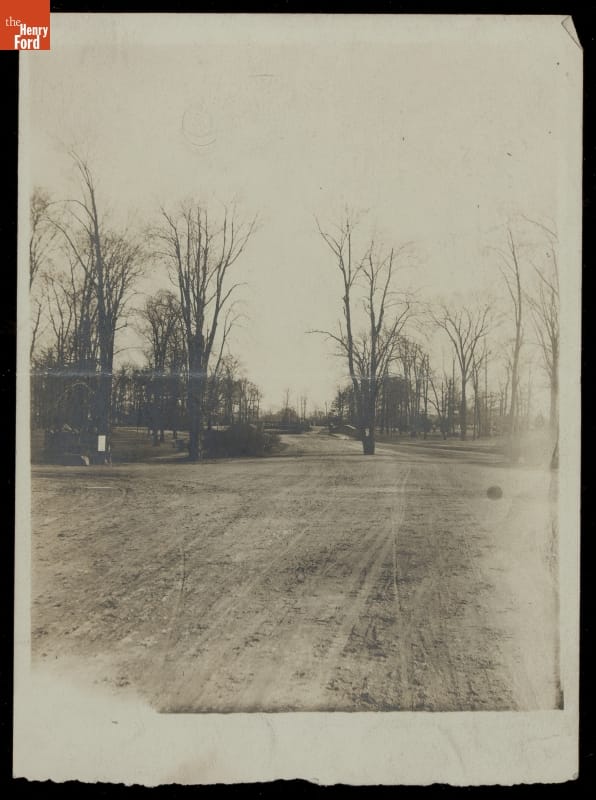 Dirt Road Intersection with Bridge in Distance, 1920-1940