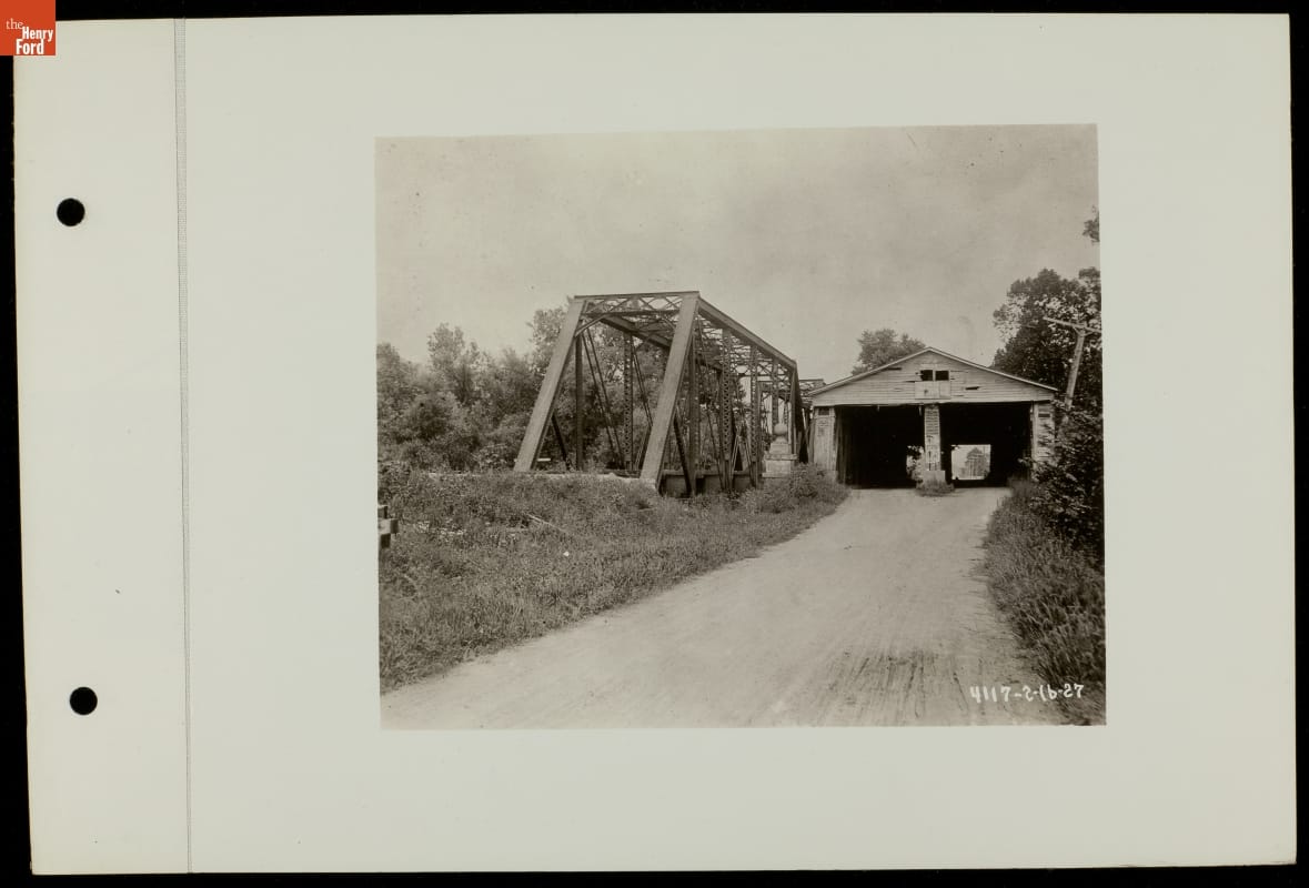 Covered Wooden Bridge and Railroad Bridge, circa 1920