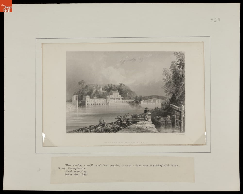 Canal Boat Passing Through Locks at Schuylkill Water Works, Pennsylvania, circa 1845