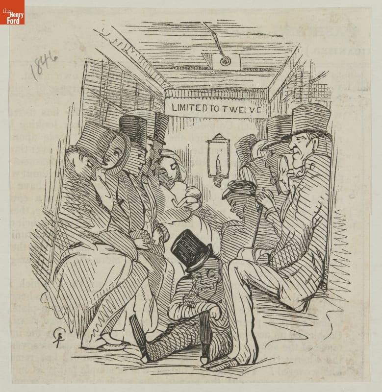 Cartoon, Passengers Crowded in a "Broadway Stage" Omnibus, 1846