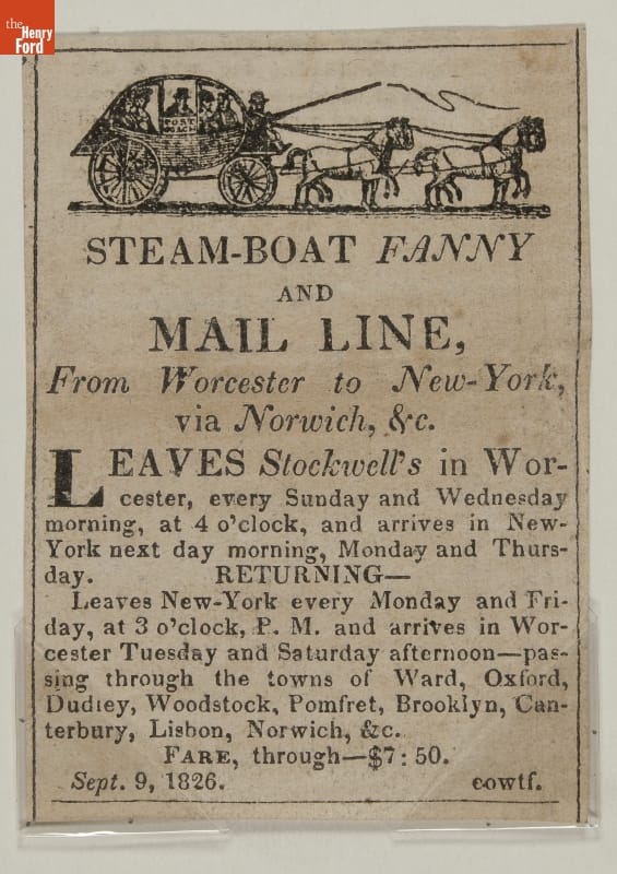 Advertisement, "Steam-Boat 'Fanny' and Mail Line," 1826