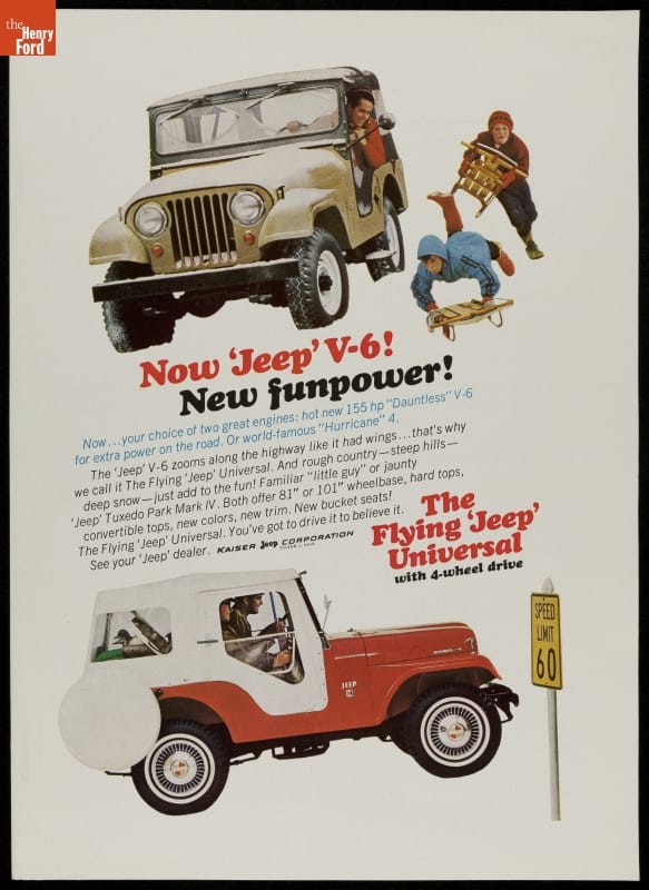 1966 Kaiser Jeep Corporation Advertisement, "Now Jeep V-6! New funpower!"
