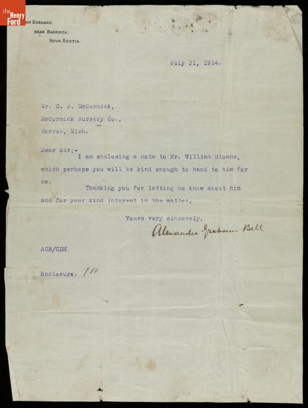 Letter from Alexander Graham Bell to C.J. McCormick, 1914