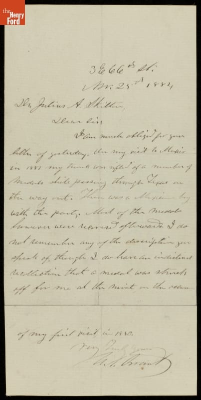 Letter from Ulysses S. Grant to Julius A. Skelton, 1884