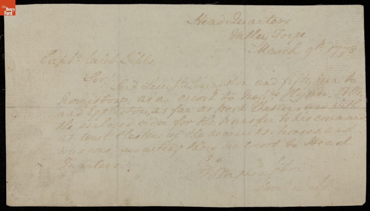 Letter from George Washington to Caleb Gibbs, 1778