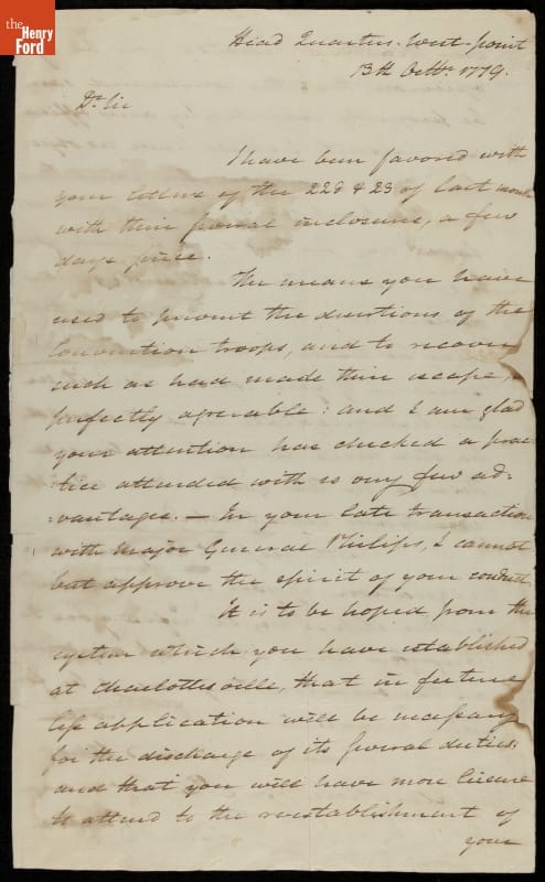 Letter from George Washington to Colonel Theodorick Bland, 1779