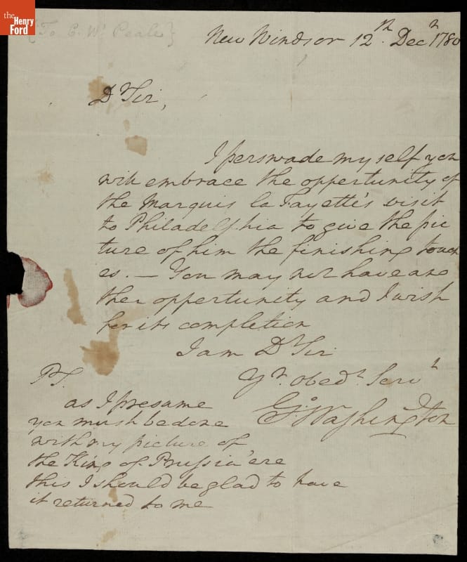 Letter from George Washington to Charles Willson Peale, 1780