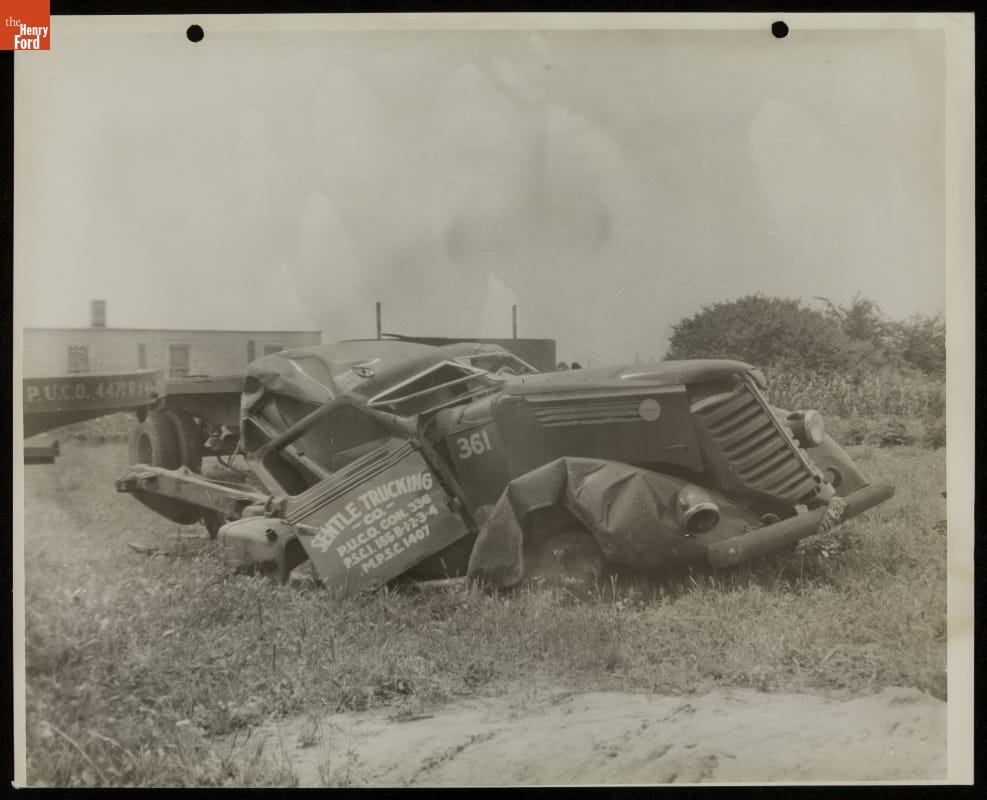 Wrecked Sentle Trucking Co. Truck, 1930-1945