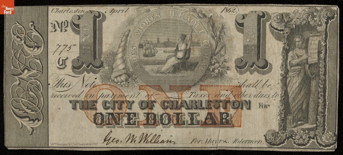 Confederate Currency, The City of Charleston, One Dollar, 1862
