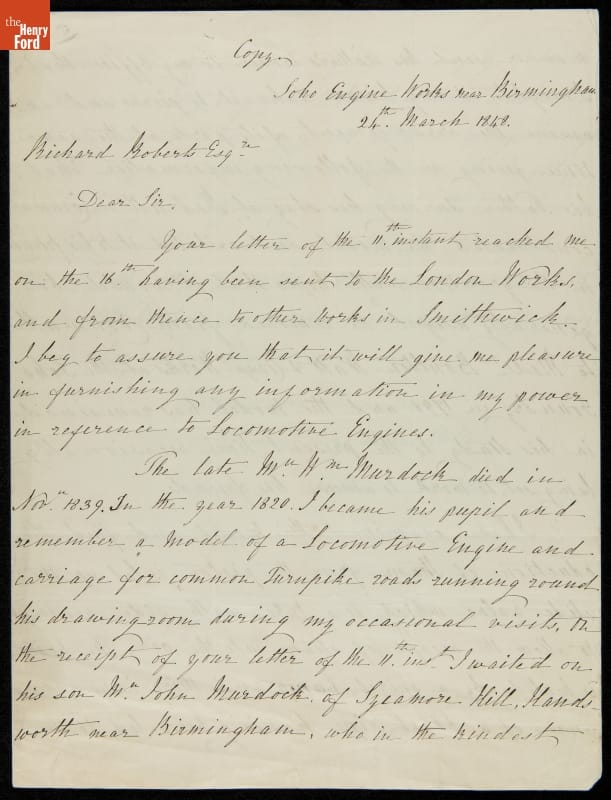 Letter from William Buckle to Richard Roberts, 1848