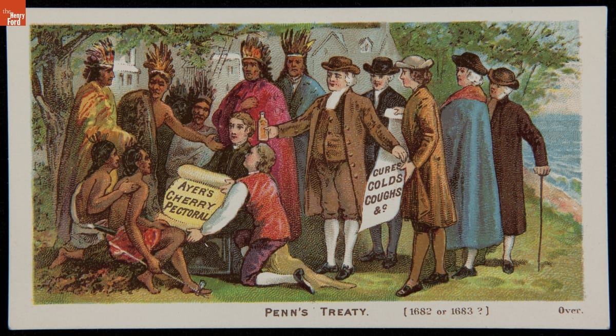 Trade Card for Ayer's Cherry Pectoral, "Penn's Treaty," 1880-1900