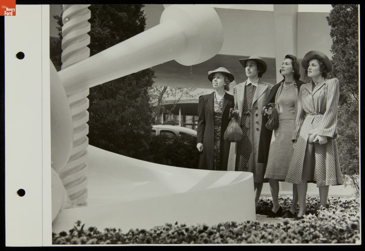 Students from Traphagen School of Fashion Admiring Chassis Fountain at Ford Exposition, New York World's Fair, 1939