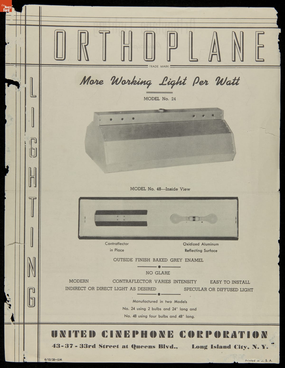 United Cinephone Corporation Brochure, "Orthoplane," 1938