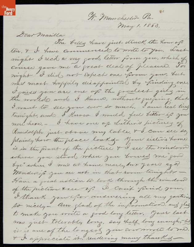 Letter from Albert B. Chandler to Marilla Stedman, May 1, 1863