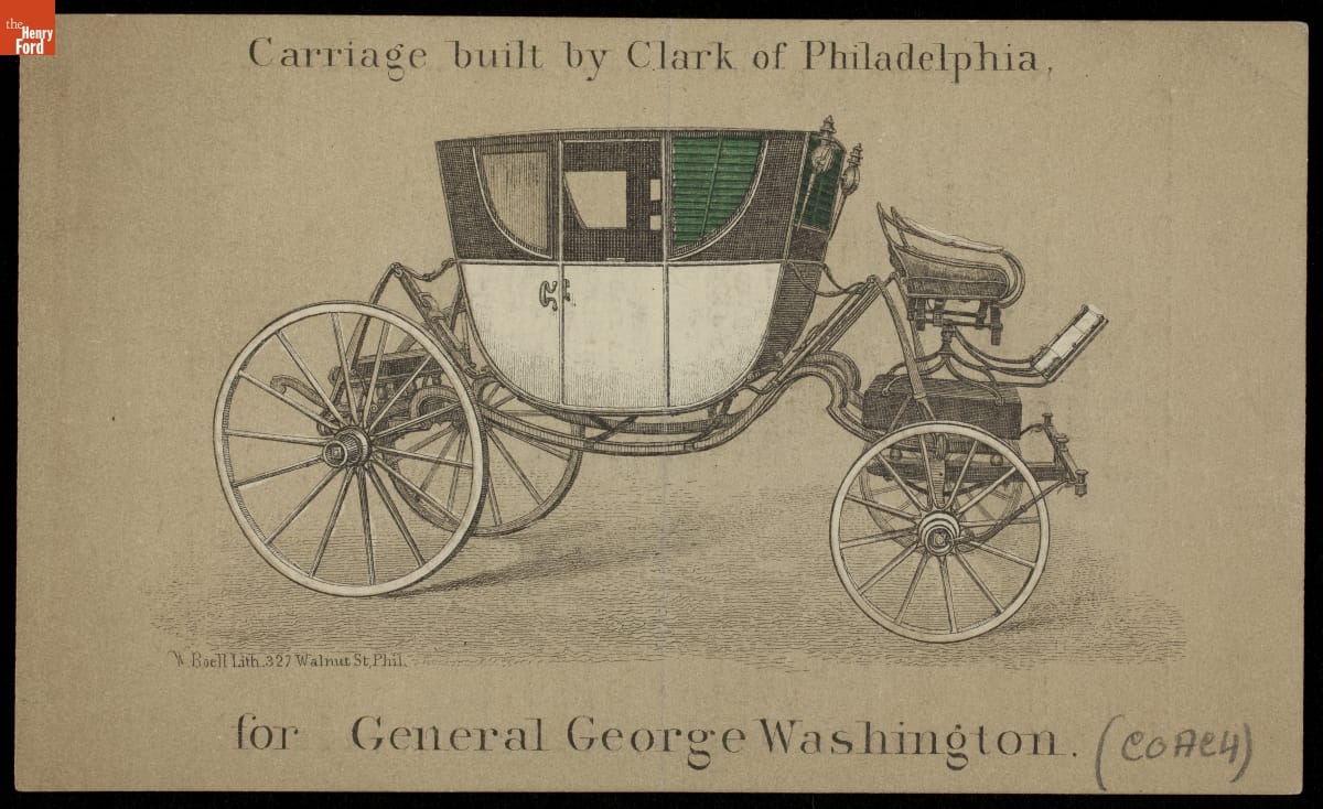 Trade Card Advertising the Exhibition of George Washington's Carriage, W. Boell, 1876