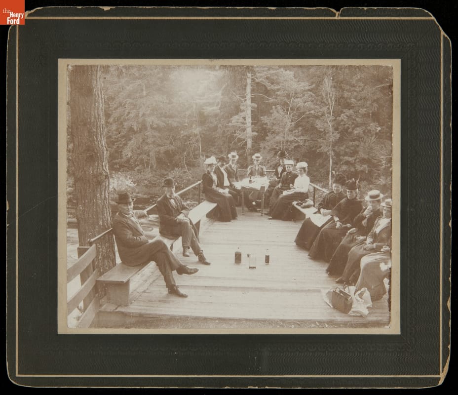 Park Visitors Seated on Benches at Overlook Spot, circa 1895