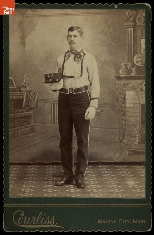 Firefighter Albert DeLoney in Dress Uniform, Marine City, Michigan, circa 1890