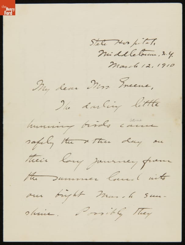 Letter from Clara Barrus to Mrs. J. Edward B. Greene, March 12, 1910