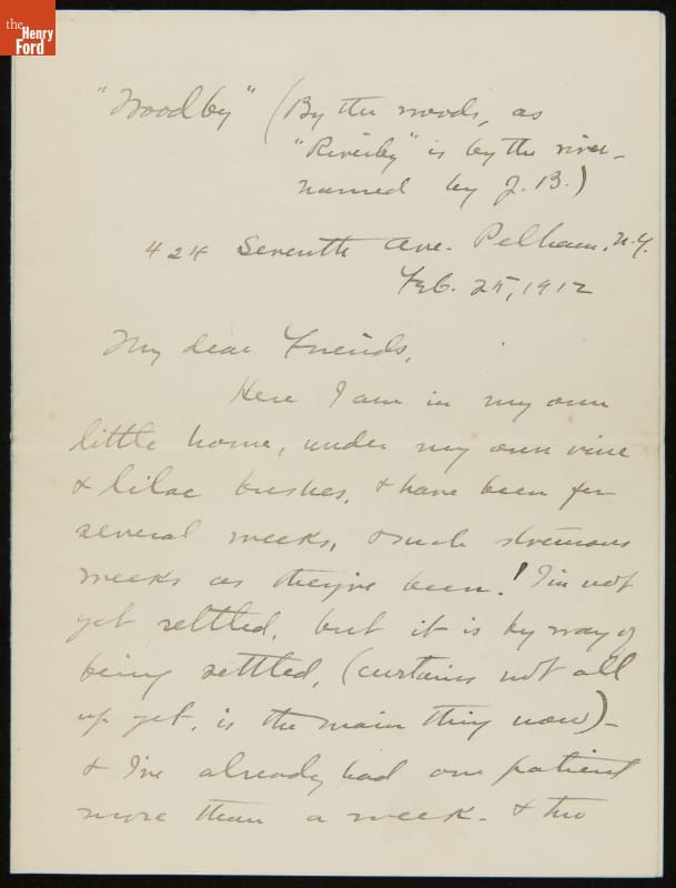 Letter from Clara Barrus to Mrs. J. Edward B. Greene, February 25, 1912
