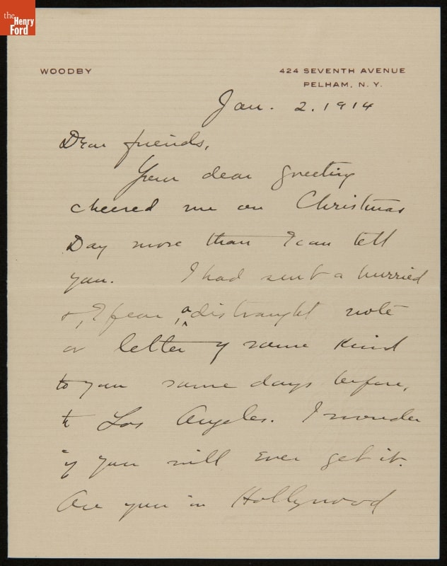 Letter from Clara Barrus to Mr. and Mrs. J. Edward B. Greene, January 2, 1914