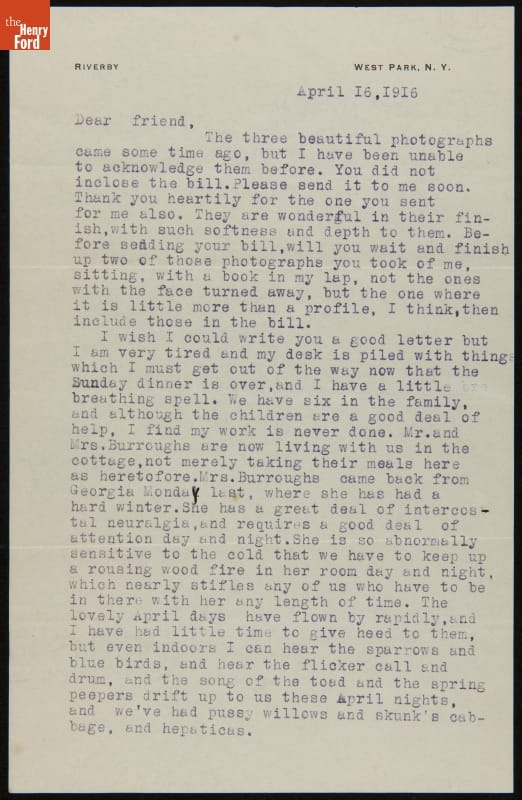 Letter from Clara Barrus to J. Edward B. Greene, April 16, 1916