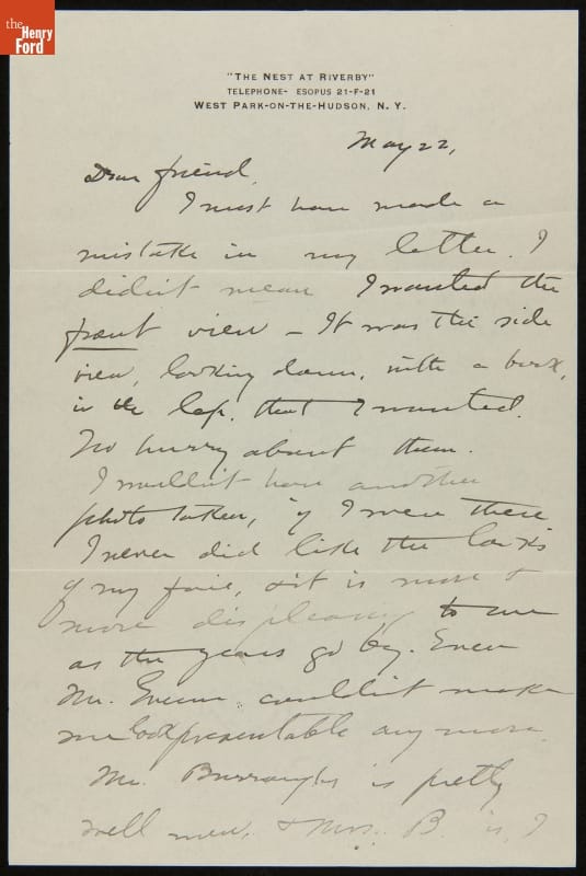 Letter from Clara Barrus to J. Edward B. Greene, May 22, 1916