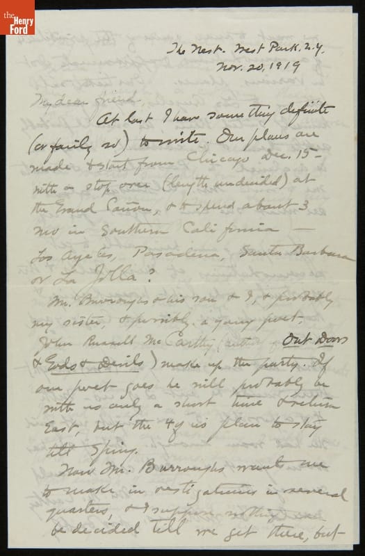Letter from Clara Barrus to Mr. and Mrs. J. Edward B. Greene, November 20, 1919