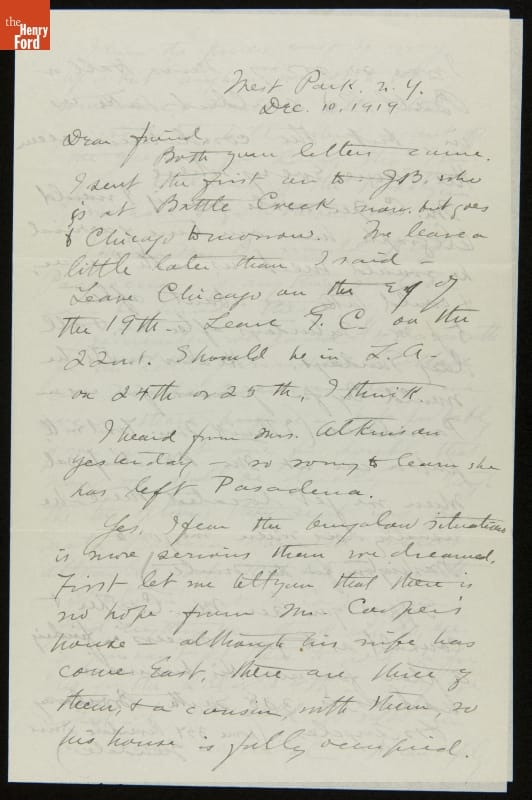 Letter from Clara Barrus to J. Edward B. Greene, December 10, 1919