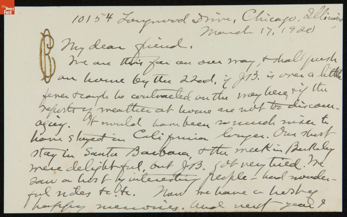 Letter from Clara Barrus to Mrs. J. Edward B. Greene, March 17, 1920