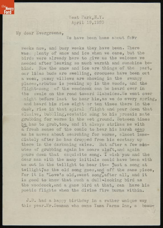 Letter from Clara Barrus to Mr. and Mrs. J. Edward B. Greene, April 19, 1920