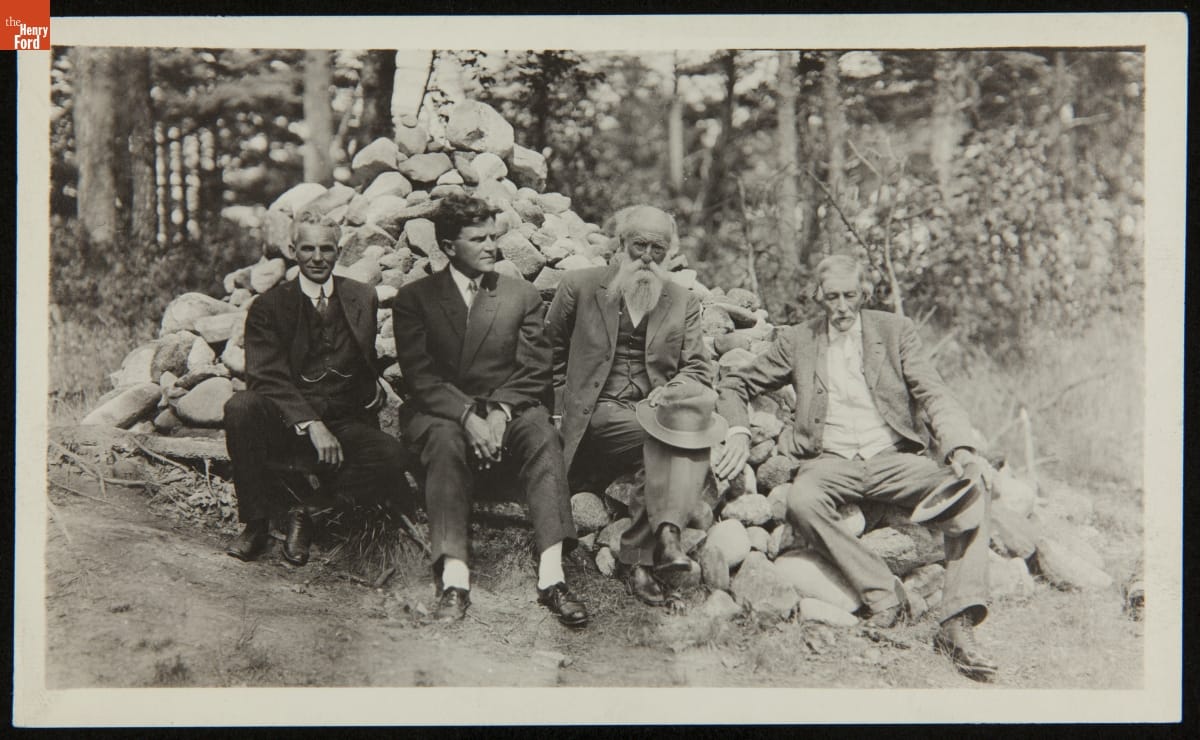 Henry Ford, Glen Buck, John Burroughs and Frank Sanborn at the Site of Thoreau's Cabin on Walden Pond, September 1913