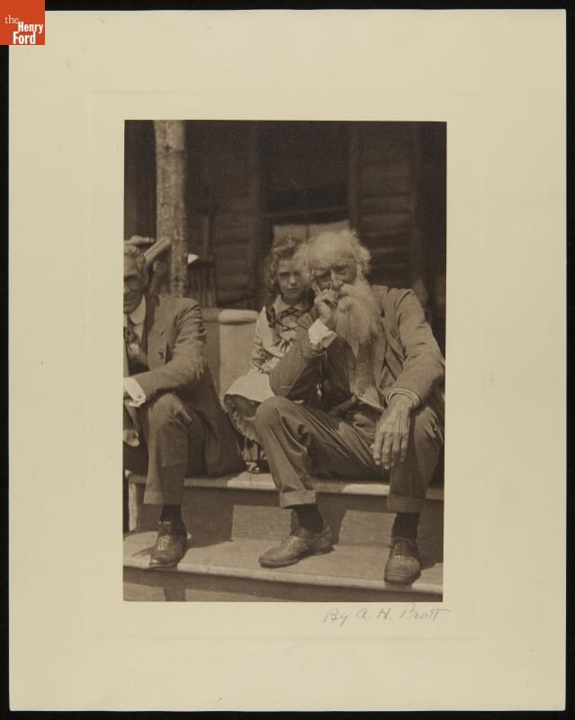 Henry Ford, Elizabeth Burroughs, and John Burroughs at Woodchuck Lodge, 1915