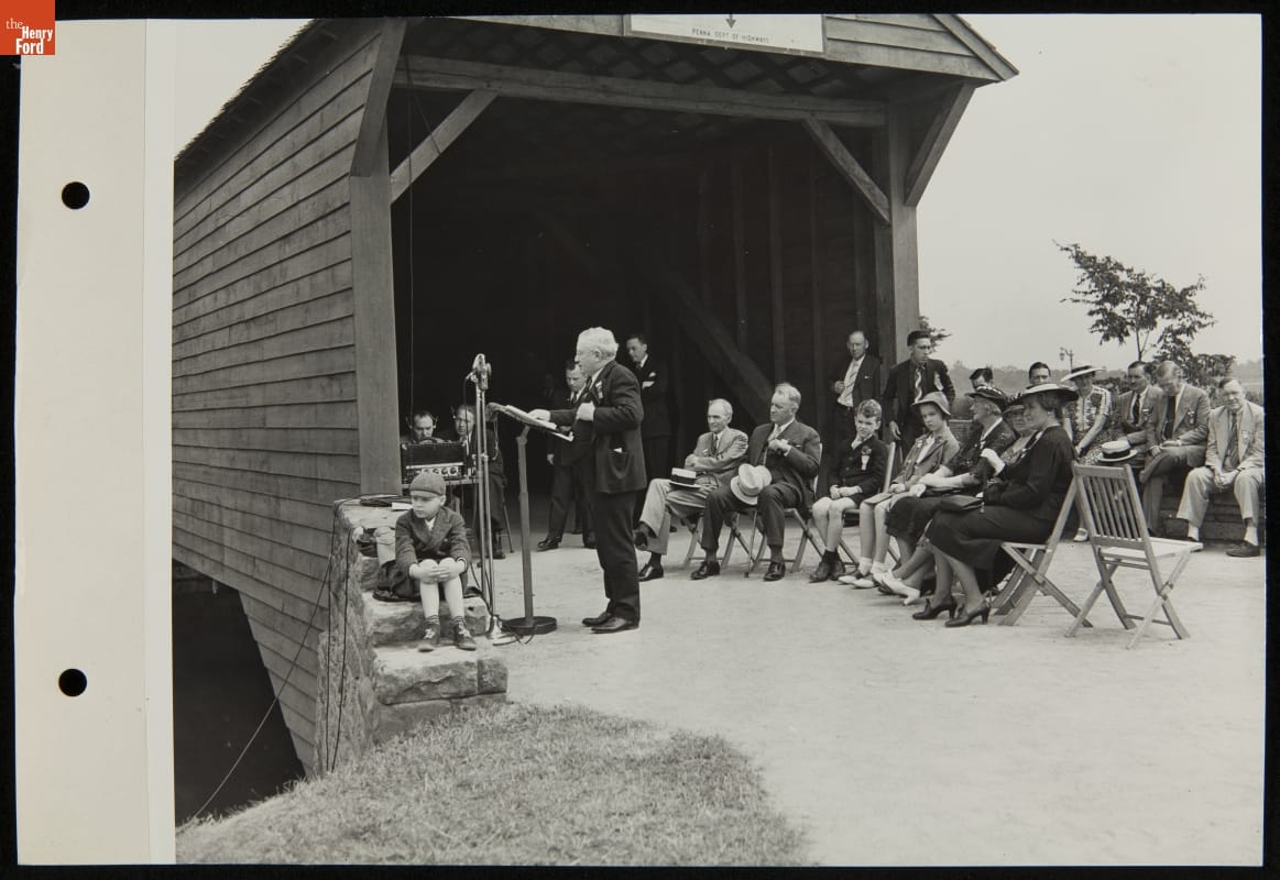 Dedication of Ackley Covered Bridge in Greenfield Village, July 2, 1938