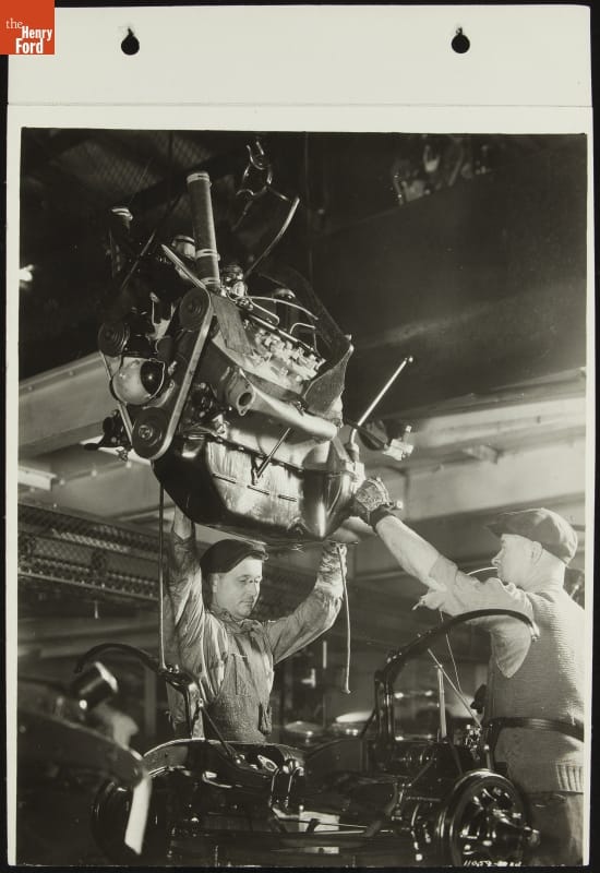 Engine Installation on Assembly Line at Ford Rouge Plant, 1934
