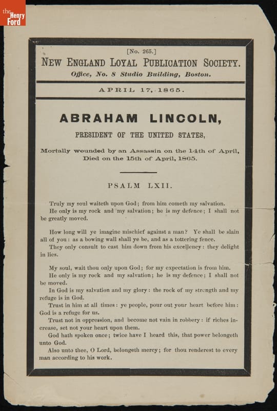 Broadside Mourning Abraham Lincoln's Death, Issued April 17, 1865