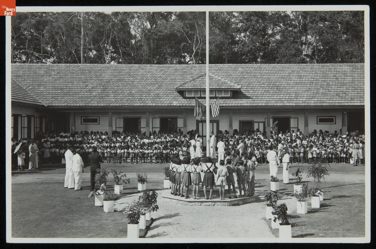 Ribbon-Cutting and Key Presentation to Mrs. Braga, Principal of Schools, Belterra, Brazil, July 4, 1942