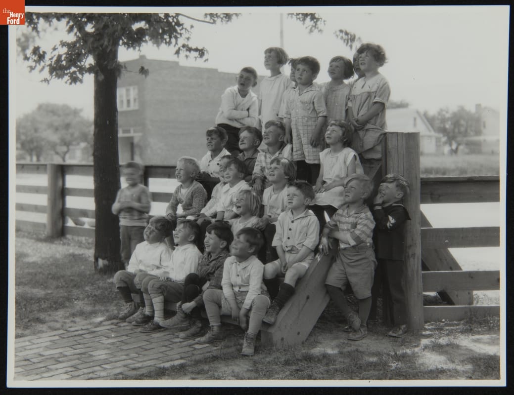 Children at the Original Site of the Scotch Settlement School on Warren Ave., Dearborn Township, Michigan