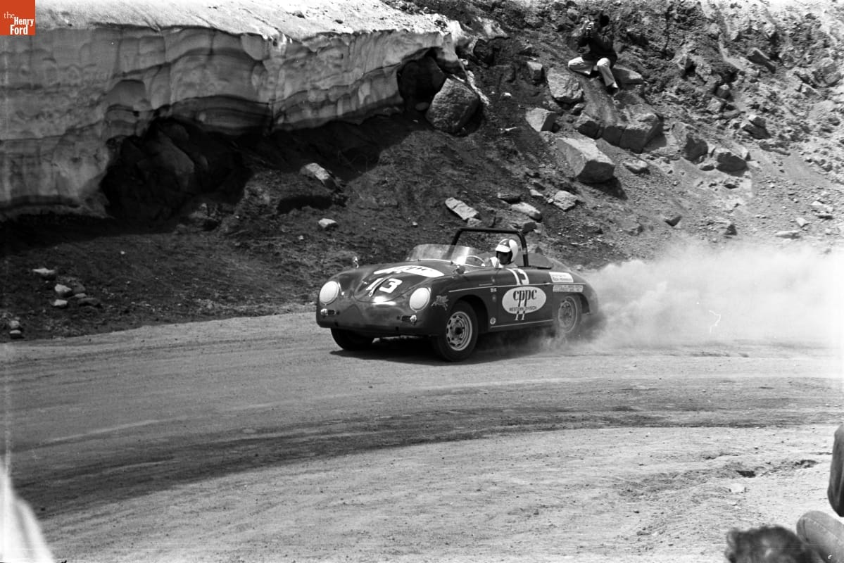Jack Guynn Driving Porsche 1600S at Pikes Peak Auto Hill Climb, Colorado Springs, Colorado, July 4, 1962