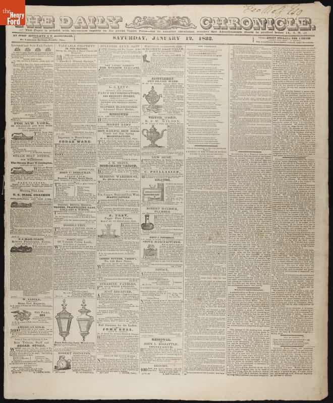 "The Daily Chronicle" Newspaper for Saturday, January 12, 1833