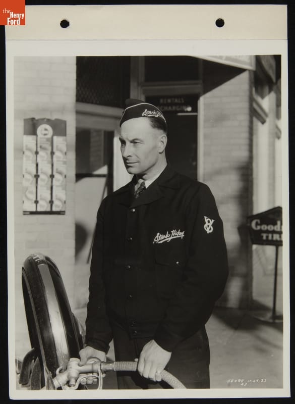 Service Station Attendant at Stark Hickey Ford Dealership, Detroit, Michigan, 1933