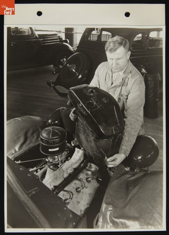 Mechanic Working on Car at Service Garage, October 1935
