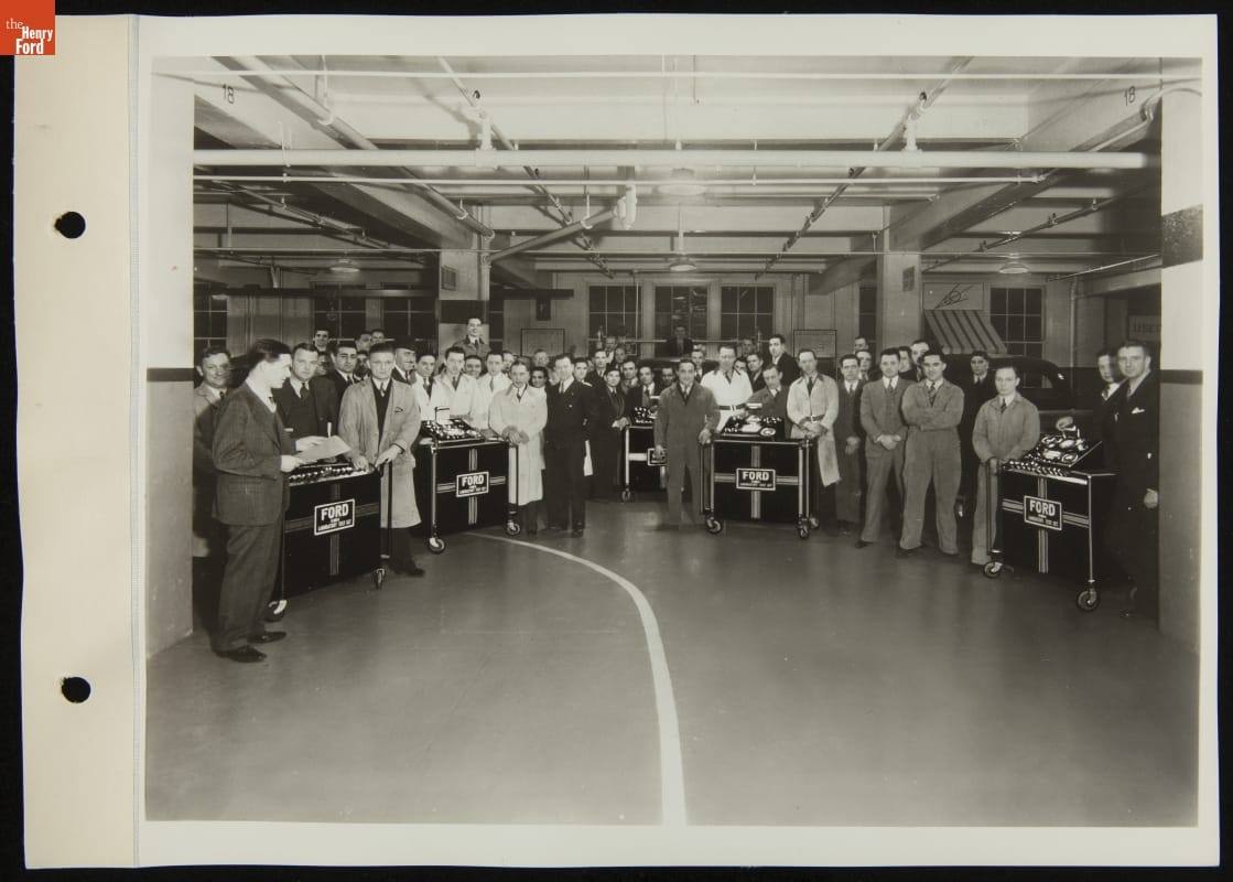 Ford Service Employees Standing with Laboratory Test Kits, April 1936