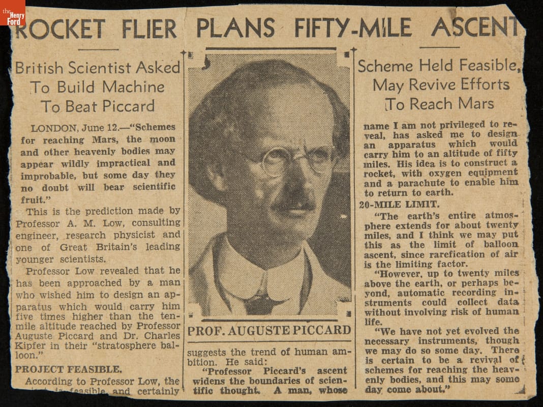 "Rocket Flier Plans Fifty-Mile Ascent," 1931-1932