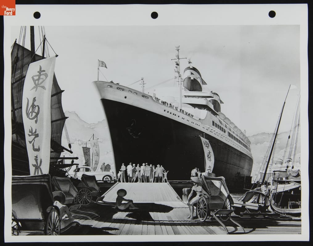 Artistic Rendering of an Ocean Liner in a Port, 1959